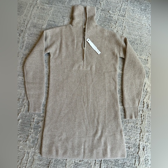 One Grey Day 100% Cashmere‎ Half Zip Sweater Dress Beige New Luxury Soft Size S - Picture 3 of 8